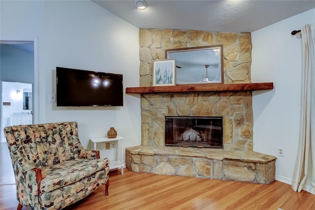 17631 Grove View Dr, Lutz, FL 33549 - living room with wood finished floors and a stone fireplace