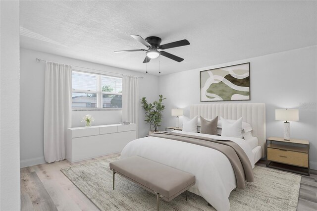 6442 Sutherland Ave, New Port Richey, FL 34653 - bedroom with wood finished floors, ceiling fan, and a textured ceiling