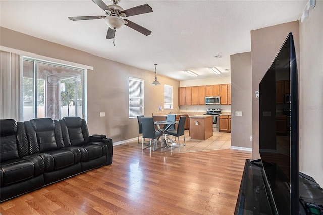 7641 Armonk Ln, Wesley Chapel, FL 33545 - living area featuring plenty of natural light, light wood-style flooring, and a ceiling fan