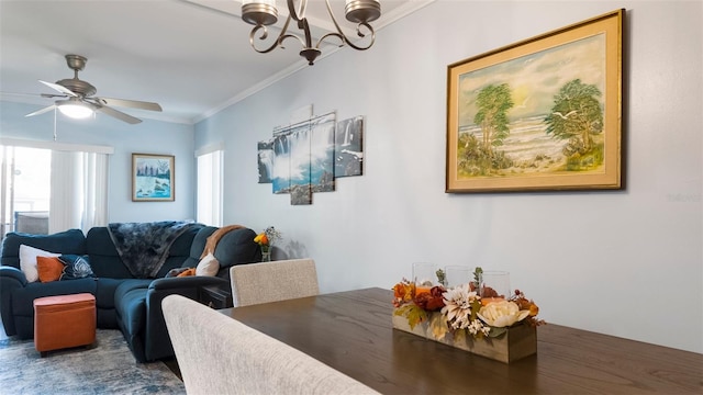 2941 Lichen Ln Unit B, Clearwater, FL 33760 - dining room with ornamental molding, a chandelier, and ceiling fan