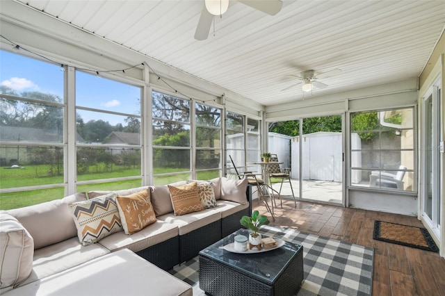 3628 Dellefield St, New Port Richey, FL 34655 - sunroom / solarium featuring ceiling fan and outdoor lounge area