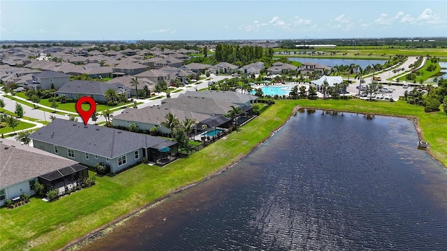 7116 Estero Ct, Apollo Beach, FL 33572 - aerial perspective of suburban area with a large body of water and a pool
