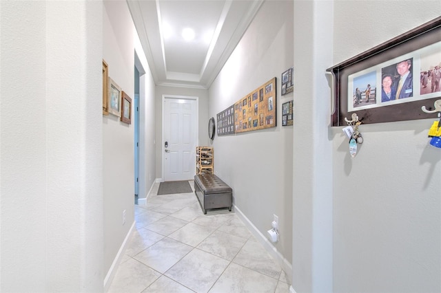 25200 Lambrusco Loop, Lutz, FL 33559 - corridor featuring ornamental molding and light tile patterned flooring