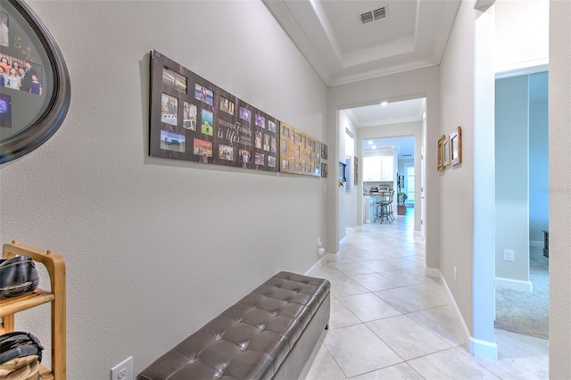 25200 Lambrusco Loop, Lutz, FL 33559 - hallway featuring light tile patterned floors and ornamental molding