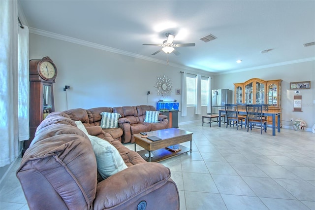 25200 Lambrusco Loop, Lutz, FL 33559 - living area with ceiling fan, ornamental molding, and light tile patterned floors