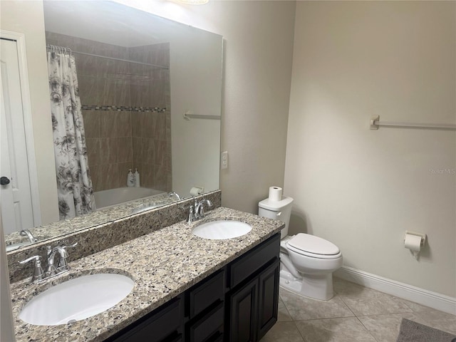 5082 Inshore Landings Dr, Apollo Beach, FL 33572 - full bathroom featuring tile patterned floors, double vanity, and shower / bathtub combination with curtain