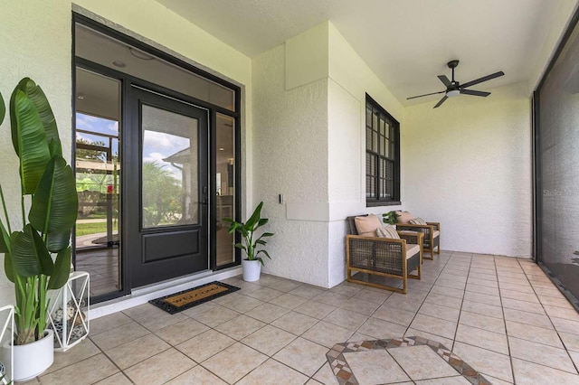 7725 235th St E, Myakka City, FL 34251 - entrance to property featuring stucco siding and ceiling fan