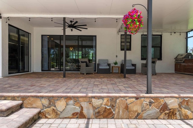7725 235th St E, Myakka City, FL 34251 - view of patio / terrace with a ceiling fan and an outdoor hangout area