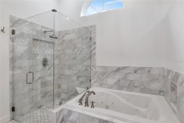 18004 Clear Lake Dr, Lutz, FL 33548 - full bathroom featuring a whirlpool tub and a stall shower