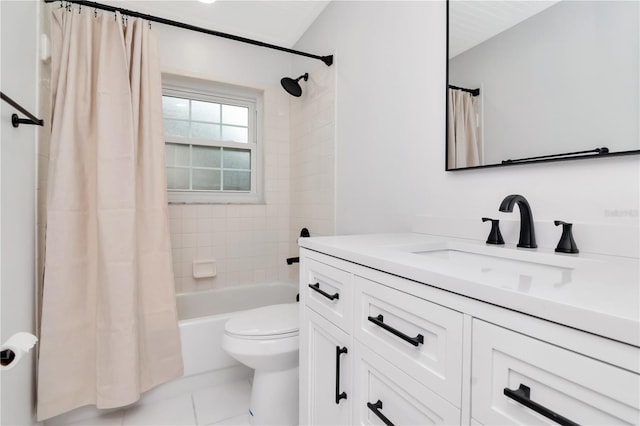 18004 Clear Lake Dr, Lutz, FL 33548 - full bathroom featuring vanity, shower / bath combination with curtain, and tile patterned flooring