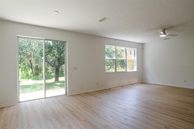10605 Marsanne Pl, Riverview, FL 33578 - empty room featuring light wood-type flooring, plenty of natural light, a ceiling fan, and a textured ceiling