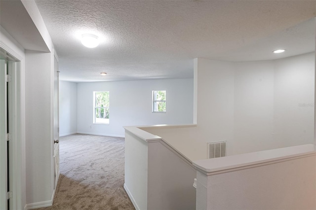 10605 Marsanne Pl, Riverview, FL 33578 - hallway featuring carpet, a textured ceiling, an upstairs landing, and recessed lighting
