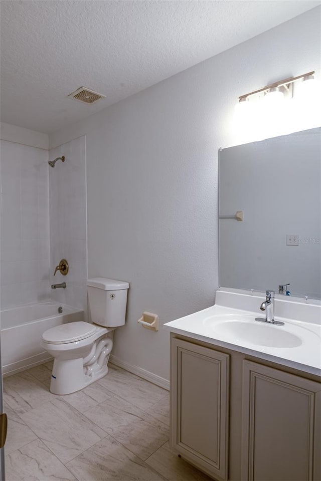 10605 Marsanne Pl, Riverview, FL 33578 - bathroom with vanity, a textured ceiling, shower / tub combination, and marble finish flooring