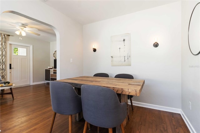2834 10th Ave N, Saint Petersburg, FL 33713 - dining area with wood finished floors, arched walkways, and ceiling fan