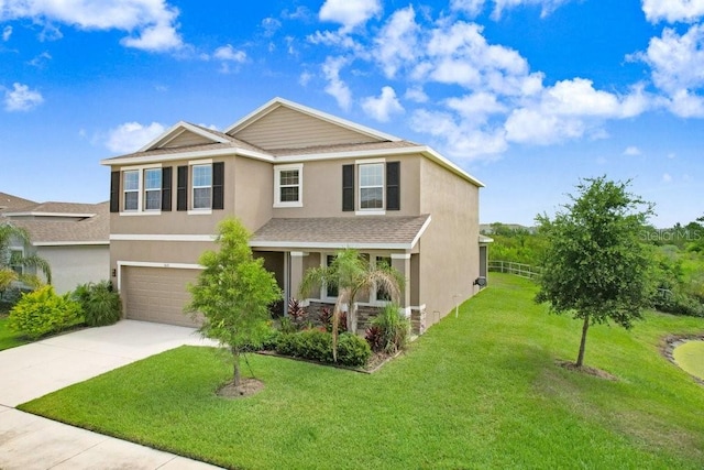 5430 Thistle Field Ct, Wesley Chapel, FL 33545 - view of front of house with stucco siding, concrete driveway, an attached garage, and a shingled roof