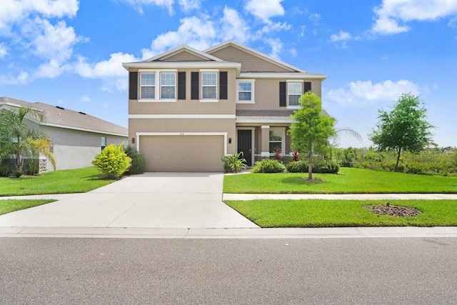 5430 Thistle Field Ct, Wesley Chapel, FL 33545 - traditional-style home featuring stucco siding, concrete driveway, an attached garage, and a front lawn