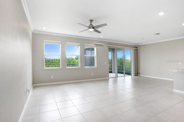 5430 Thistle Field Ct, Wesley Chapel, FL 33545 - spare room with ornamental molding, a ceiling fan, recessed lighting, and light tile patterned floors