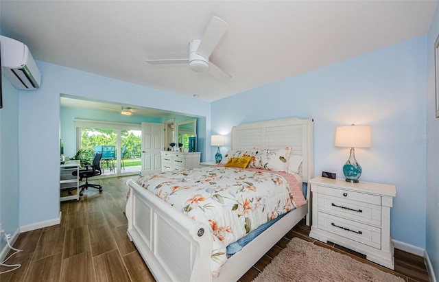 14534 Yacht Club Blvd, Seminole, FL 33776 - bedroom with a wall unit AC, dark wood-style flooring, and access to exterior