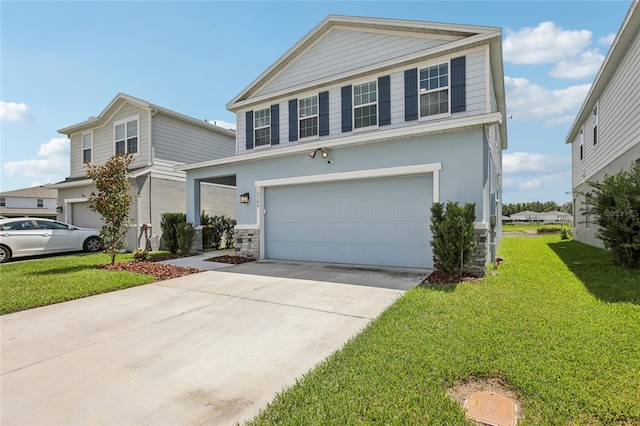 10580 Gliding Eagle Way, Land O Lakes, FL 34638 - traditional-style house with a garage, a front lawn, concrete driveway, and stucco siding