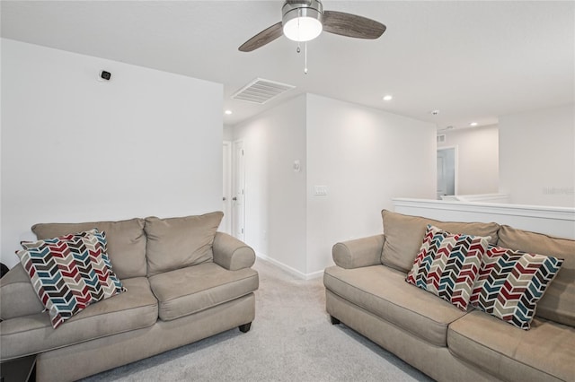 10580 Gliding Eagle Way, Land O Lakes, FL 34638 - living room featuring carpet, a ceiling fan, and recessed lighting