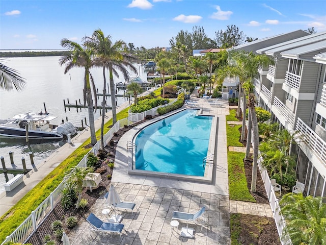 615 Dream Island Pl Unit 210, Longboat Key, FL 34228 - community pool featuring a water view and a patio area