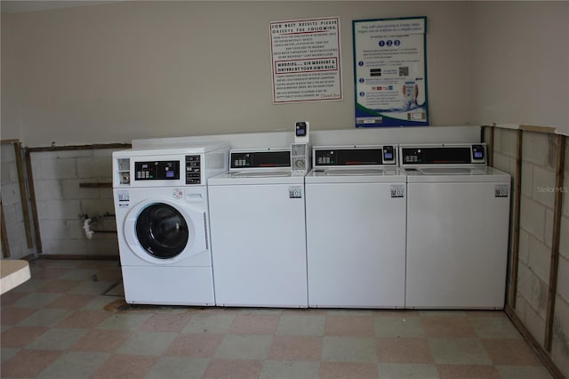 8220 12th Way N Unit H, Saint Petersburg, FL 33702 - community laundry room with light floors, washing machine and clothes dryer, and concrete block wall