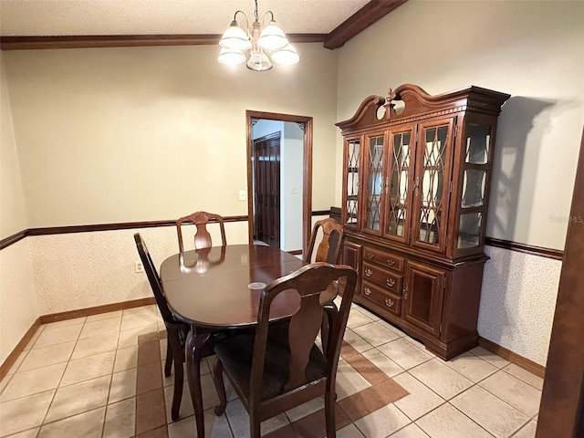6262 E Rector St, Inverness, FL 34452 - dining space featuring a chandelier, light tile patterned flooring, crown molding, and a textured ceiling