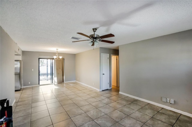 310 SW 76th Ter, North Lauderdale, FL 33068 - spare room featuring a textured ceiling, a chandelier, ceiling fan, and light tile patterned flooring