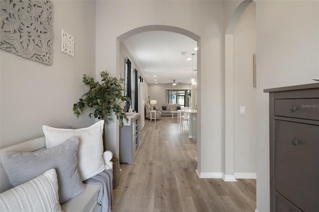 20108 Stone Pine Cir, Lutz, FL 33558 - hall with arched walkways, light wood-type flooring, and recessed lighting