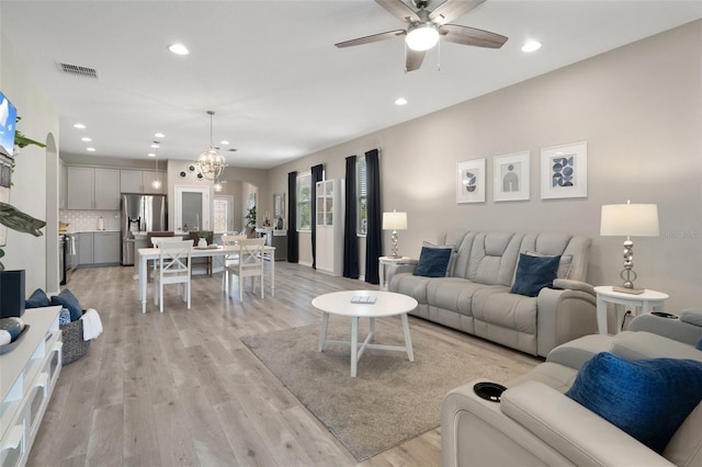 20108 Stone Pine Cir, Lutz, FL 33558 - living area featuring ceiling fan, light wood-style floors, and recessed lighting
