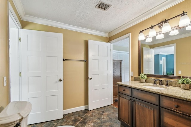 16205 Sentry Woods Ct, Odessa, FL 33556 - bathroom featuring vanity, crown molding, and a textured ceiling