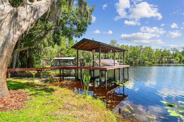 16205 Sentry Woods Ct, Odessa, FL 33556 - dock area with boat lift and a water view