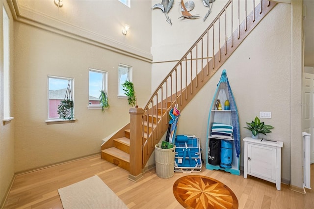6543 Louise Ct, Hudson, FL 34667 - stairs featuring wood finished floors and a towering ceiling