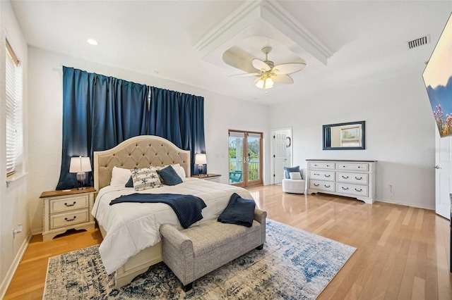 6543 Louise Ct, Hudson, FL 34667 - bedroom featuring access to outside, light wood-style flooring, ceiling fan, and recessed lighting