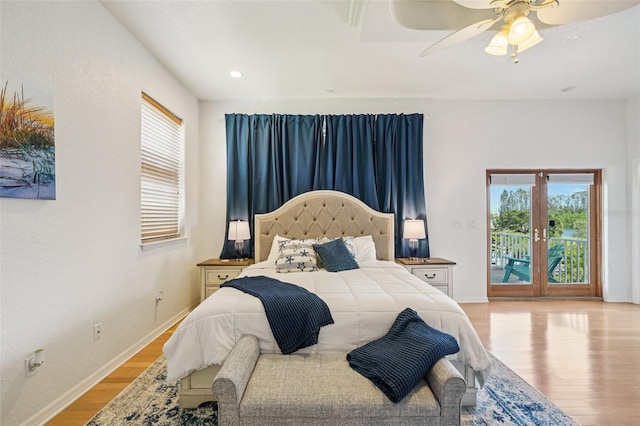 6543 Louise Ct, Hudson, FL 34667 - bedroom with access to outside, wood finished floors, a ceiling fan, french doors, and recessed lighting