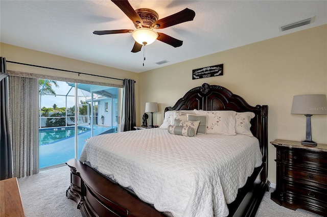 9619 Towanda Ln, Port Richey, FL 34668 - bedroom featuring carpet flooring, access to outside, a ceiling fan, and a sunroom