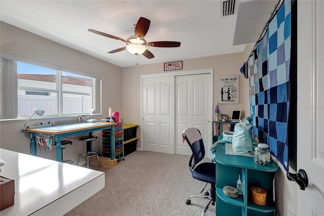 9619 Towanda Ln, Port Richey, FL 34668 - carpeted home office featuring ceiling fan