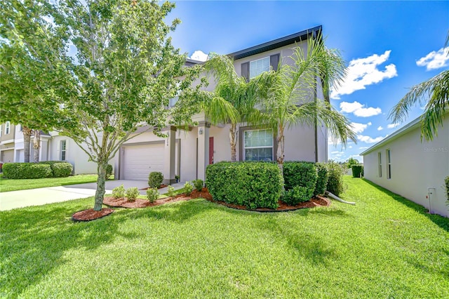 208 English Heritage Pl, Dover, FL 33527 - view of front facade with stucco siding, concrete driveway, a front lawn, and a garage