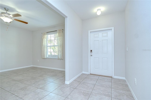 208 English Heritage Pl, Dover, FL 33527 - foyer featuring light tile patterned flooring and ceiling fan