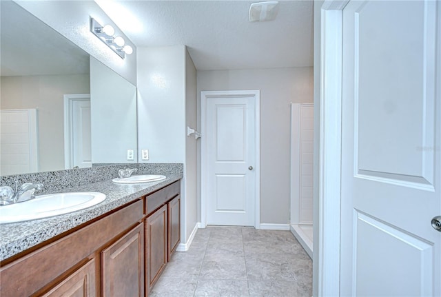 208 English Heritage Pl, Dover, FL 33527 - full bath featuring double vanity, tile patterned floors, and a shower