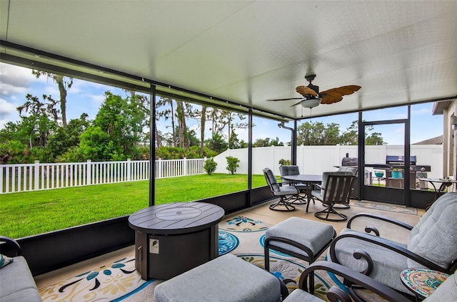 12835 Wildflower Meadow Dr, Riverview, FL 33579 - sunroom with outdoor dining area and ceiling fan