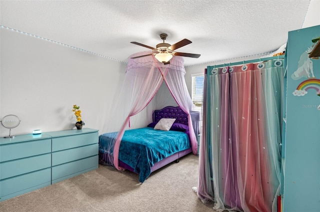 12835 Wildflower Meadow Dr, Riverview, FL 33579 - bedroom with carpet floors, a textured ceiling, and ceiling fan
