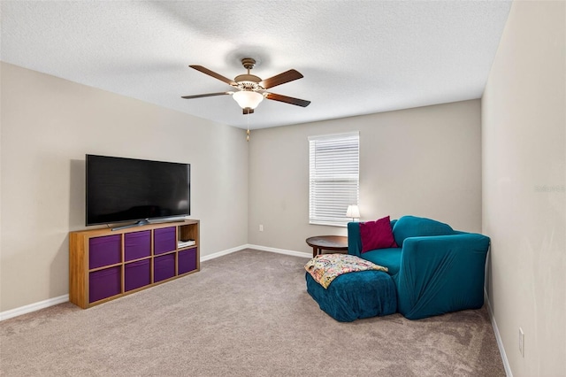 12835 Wildflower Meadow Dr, Riverview, FL 33579 - sitting room featuring ceiling fan, carpet flooring, and a textured ceiling