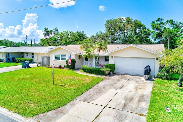 11082 90th Ter, Seminole, FL 33772 - ranch-style house with concrete driveway, a front lawn, stucco siding, and a garage
