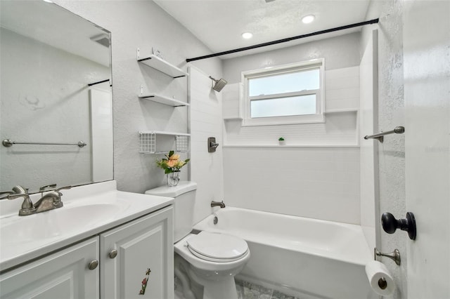 6200 13th Ave, New Port Richey, FL 34653 - bathroom featuring vanity, washtub / shower combination, a textured wall, and recessed lighting