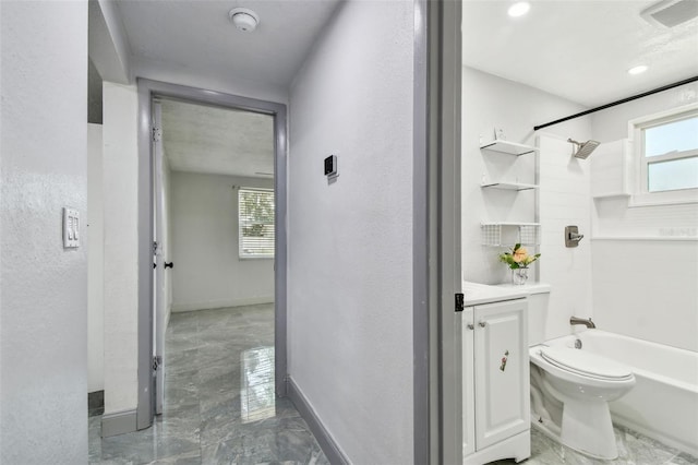 6200 13th Ave, New Port Richey, FL 34653 - full bathroom featuring bathtub / shower combination, a textured wall, marble finish floors, and vanity