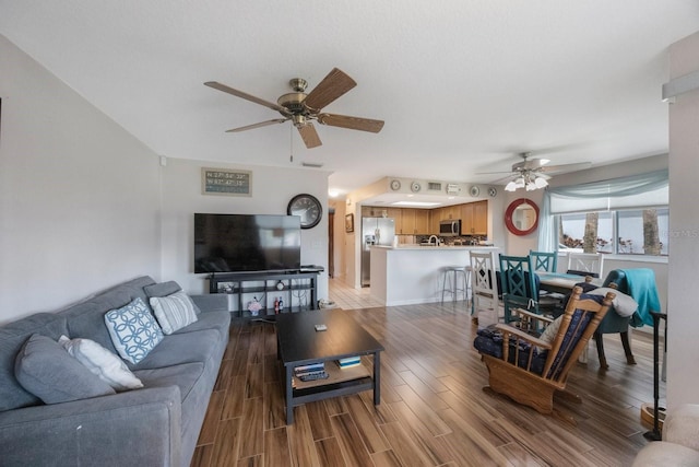 9205 Jakes Path, Largo, FL 33771 - living room with a ceiling fan and wood finished floors