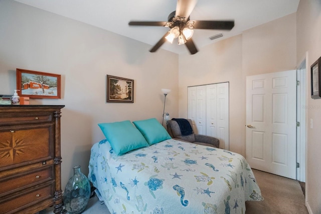 9205 Jakes Path, Largo, FL 33771 - bedroom with carpet flooring, a closet, and a ceiling fan