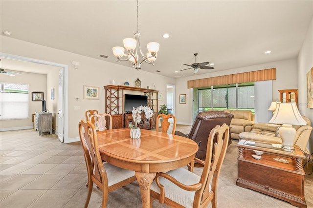 4911 Rock Island Ct, Wimauma, FL 33598 - dining room featuring a ceiling fan, plenty of natural light, light tile patterned floors, and recessed lighting