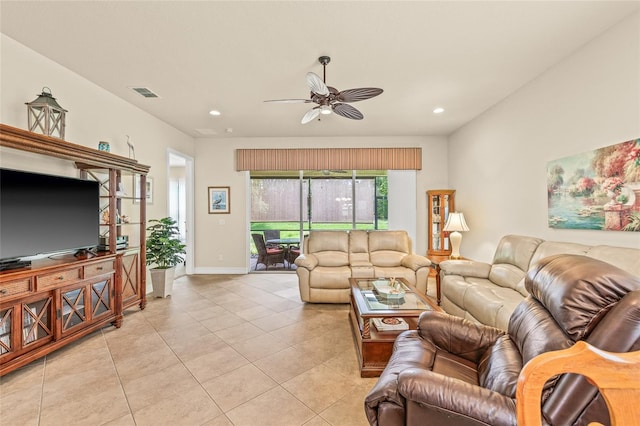 4911 Rock Island Ct, Wimauma, FL 33598 - living area featuring ceiling fan, light tile patterned flooring, and recessed lighting
